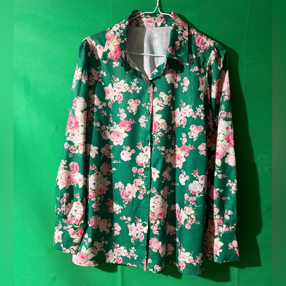 Floral Green Button-Up Shirt